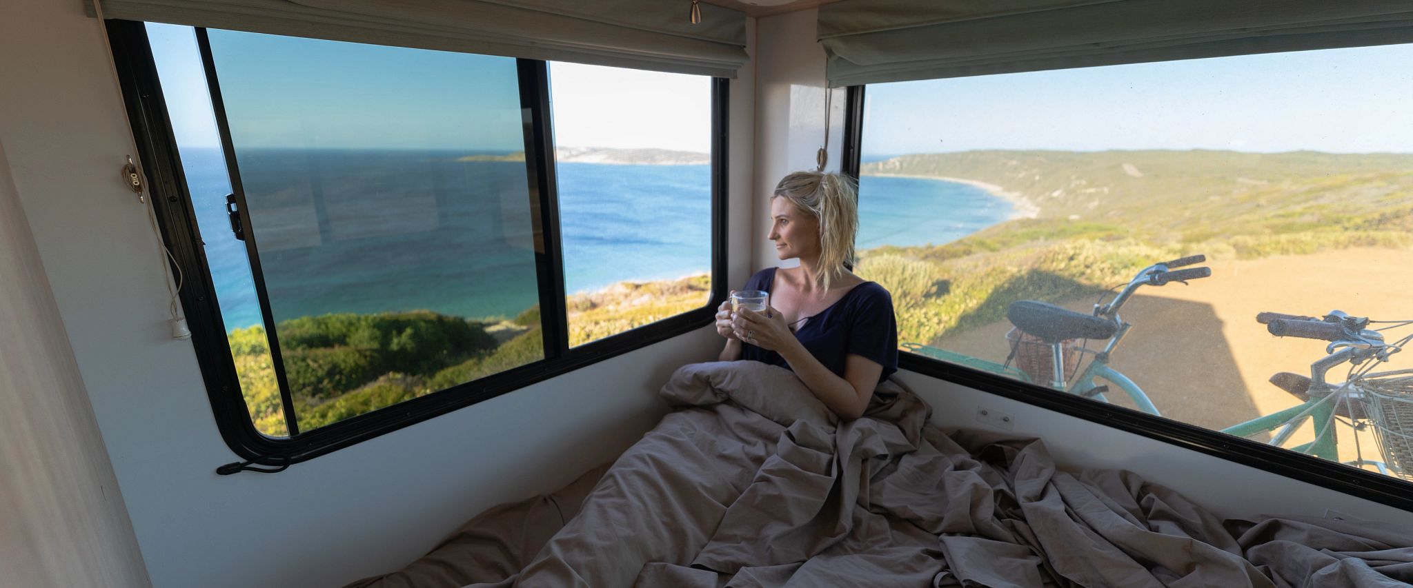 Lying in a campervan