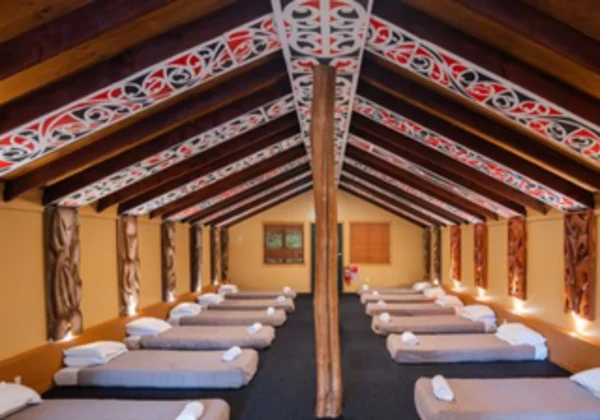Inside a Māori pa, where everyone sleeps in the same room.