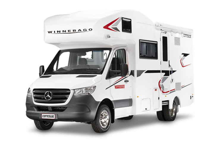 Cutout image of a Winnebago Cottesloe motorhome, showcasing its exterior design and features.