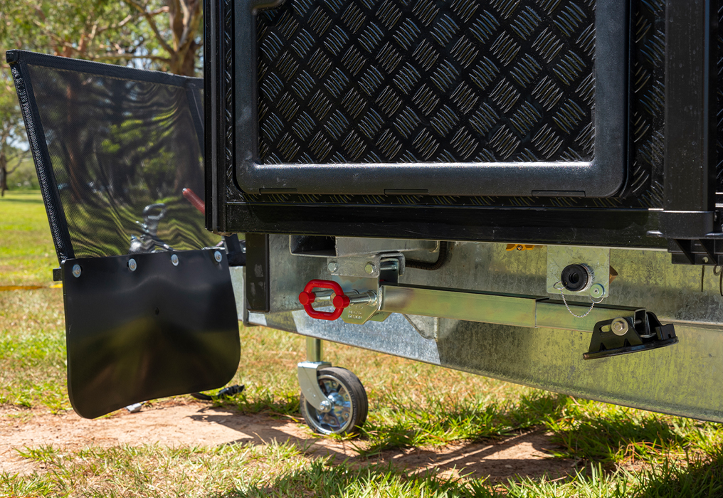 Close-up of an Australian-designed hot-dipped chassis, showcasing its robust construction and protective coating