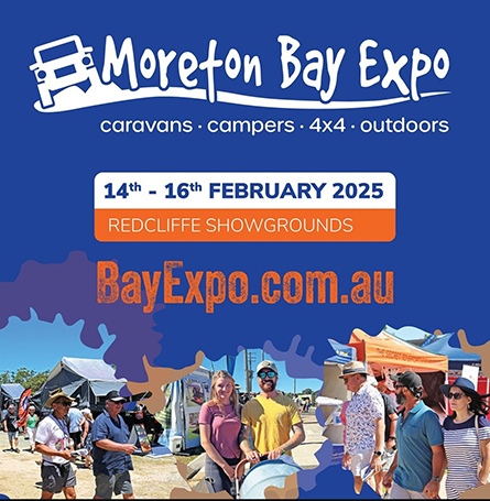 Moreton Bay Expo 2026 Caravan & Camping Show poster, featuring event details and visual elements.