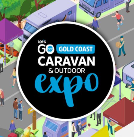 Let's Go Gold Coast Caravan and Outdoor Expo 2026 poster, featuring event details and visual elements.