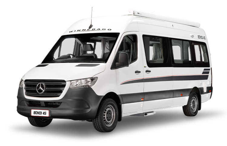 Cutout image of a Winnebago Bondi 4S campervan, showcasing its exterior design and features.