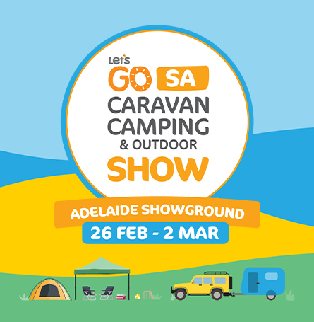 Let’s Go Caravan, Camping & Outdoor Show Adelaide 2025 poster, featuring event details and visuals.