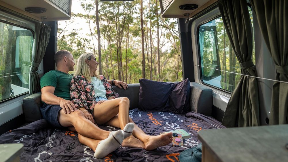 Coule relaxing in motorhome