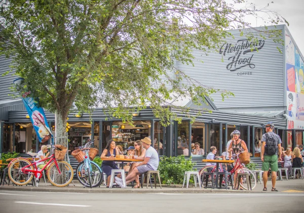 Cyclists meeting at a cafe