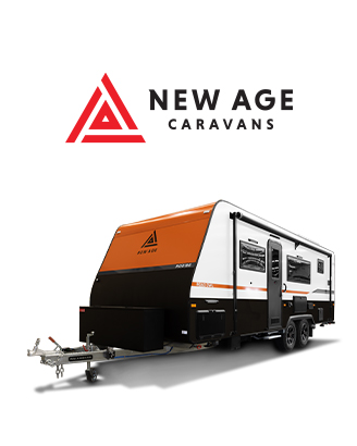 New Age Brand Logo And Hero Recreational Vehicle Featuring Sleek, Modern Caravans Designed With Cutting-Edge Technology For Superior Travel Experiences.