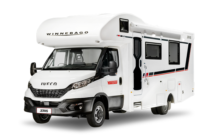 Cutout image of a Winnebago Jervis motorhome, showcasing its exterior design and features.