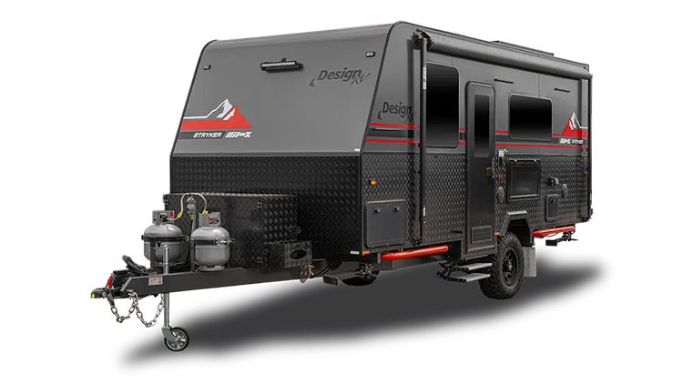 black and red caravan