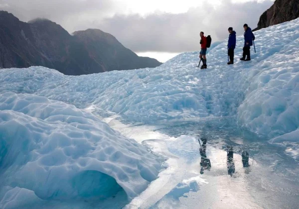 Walking on an ice glacier