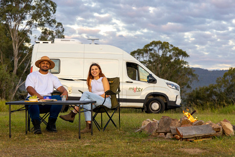 Camping in front of the Mighty Duo Camping in front of the Mighty Duo
