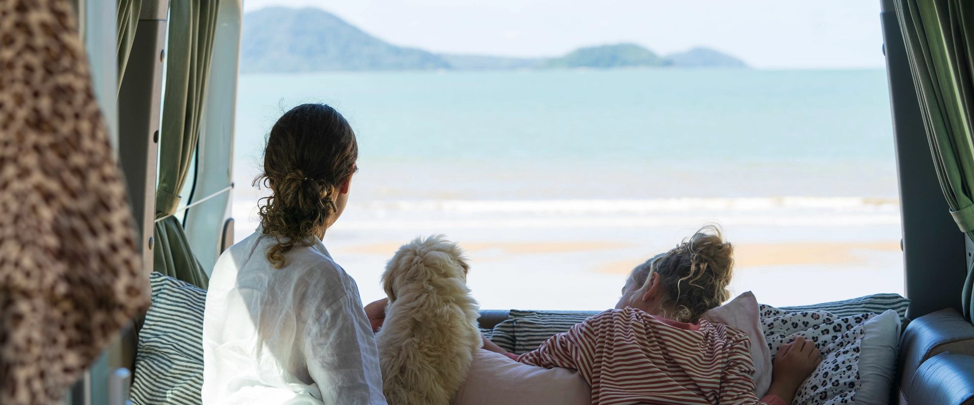 Family looking at beach