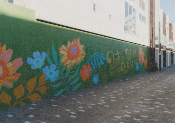 Urban art of flowers on a wall