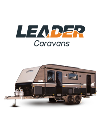 Leader Brand Logo And Hero Recreational Vehicle Showcasing Compact And Reliable Caravans Designed For Everyday Travel And Long Vacations.