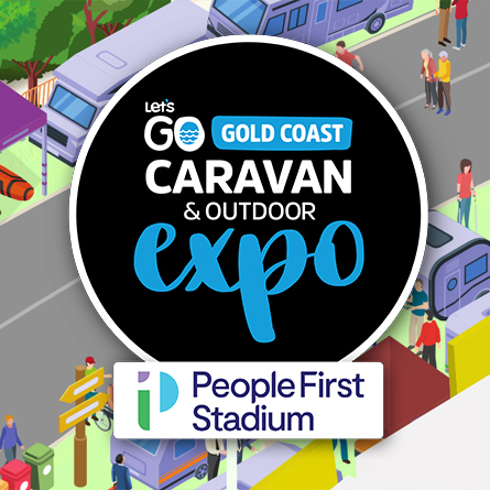Let's Go Gold Coast Caravan and Outdoor Expo 2026 poster, featuring event details and visual elements.