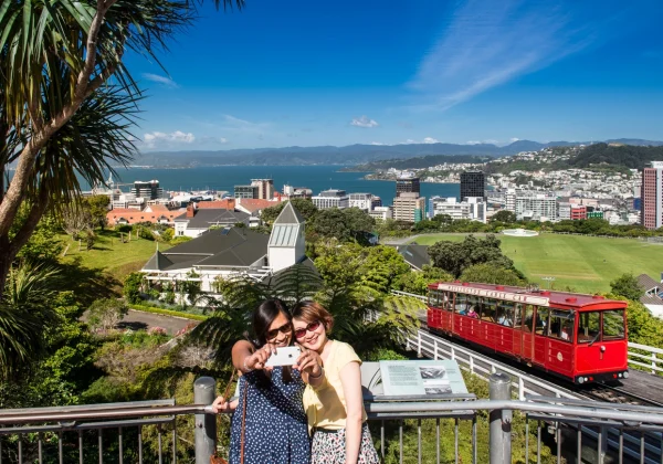 Selfies at the top of the Wellington Cable Car hilltop