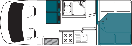 Cascade | 4 Berth Motorhome NZ Floor Plan Night Time