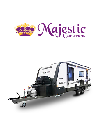 Majestic Brand Logo And Hero Recreational Vehicle Showcasing Luxurious And Spacious Caravans Built For Long Journeys And Comfort On The Road.