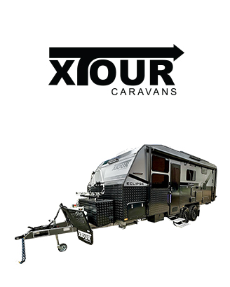 XTour Brand Logo And Hero Recreational Vehicle Showcasing Robust, Off-Road Caravans Designed For Adventure Enthusiasts Seeking Rugged Exploration.