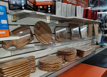 Camping Cooking Accessories on Display Shelf, Cutting Boards