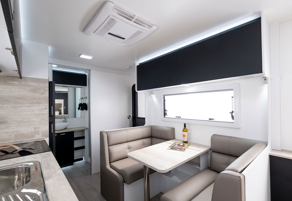 Interior featuring LED lights and double-glazed windows, showcasing energy-efficient lighting and enhanced insulation