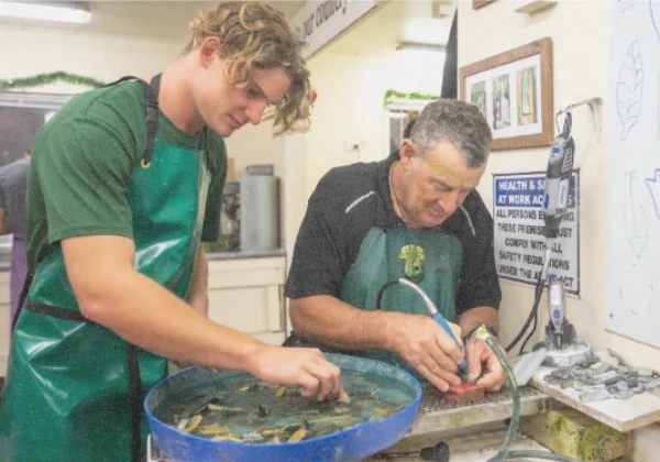 2 men carving greenstone